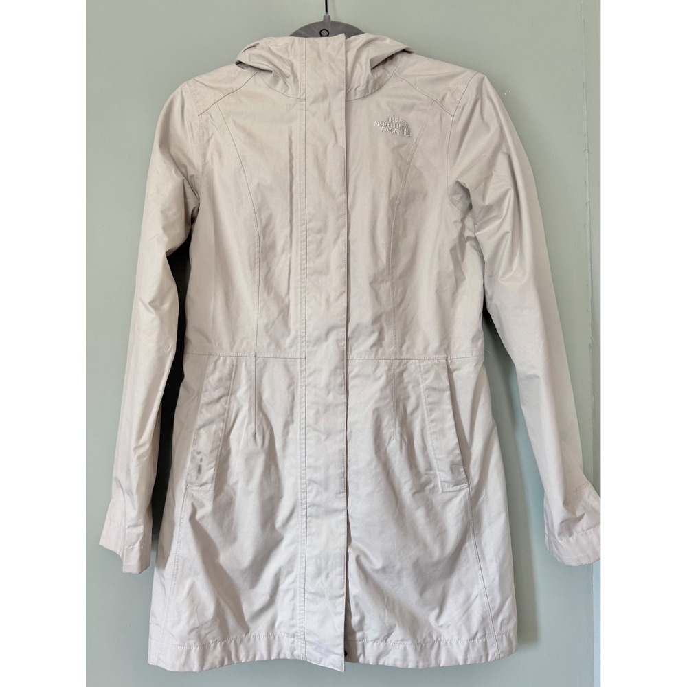 The North Face Womens HyVent Rain Jacket Parka Off White Bone XS Longline Hooded